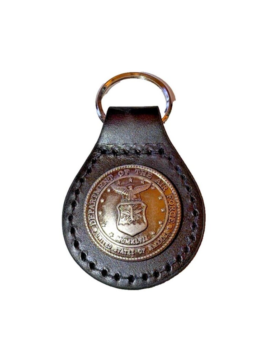Black Leather Silver Military Air Force Concho Key Ring Chain NEW Unisex